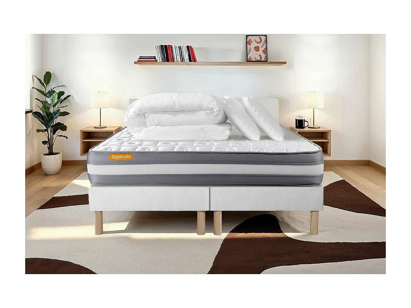 PACK matelas 180x200 + double sommiers 90x200 Memo Plus Mémoire de forme 3 zones + 2 oreillers + couette