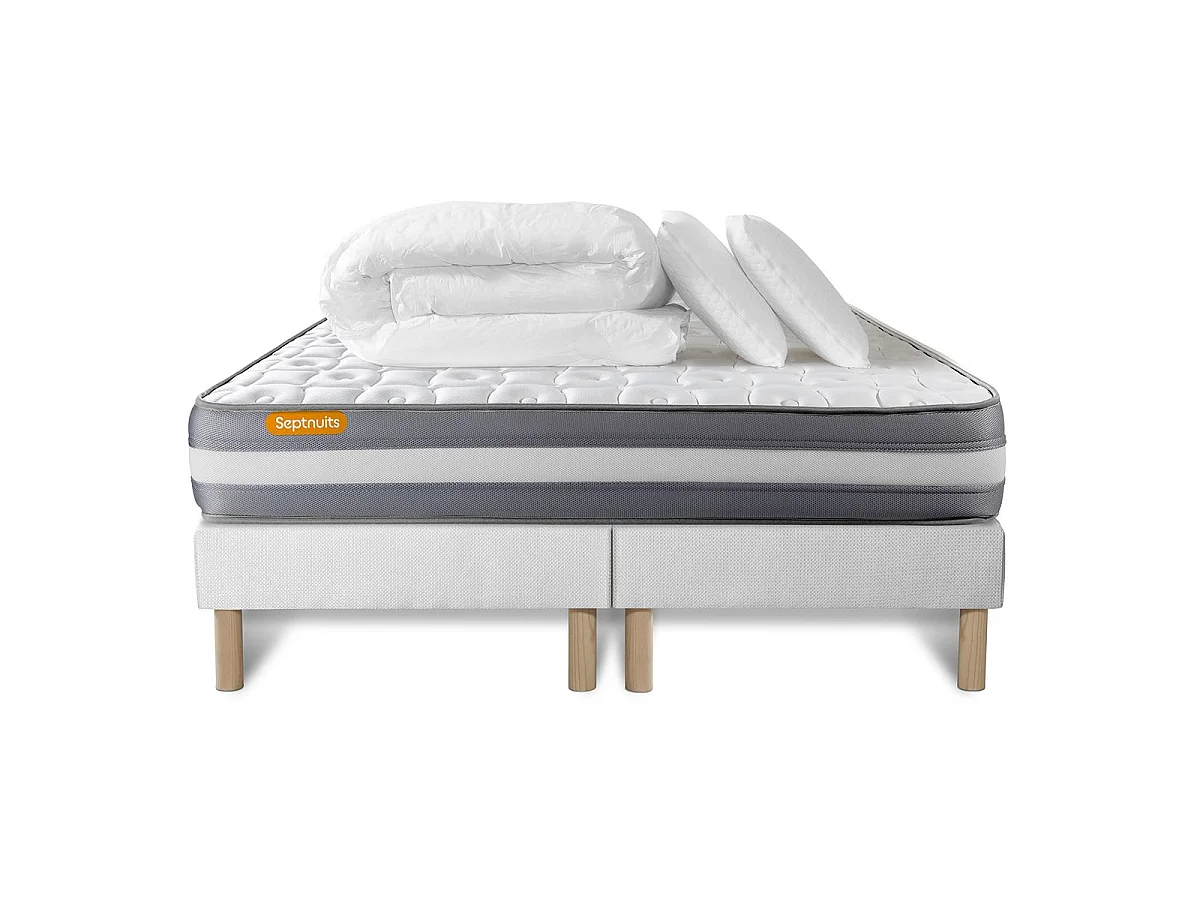 PACK matelas 180x200 + double sommiers 90x200 Memo Plus Mémoire de forme 3 zones + 2 oreillers + couette