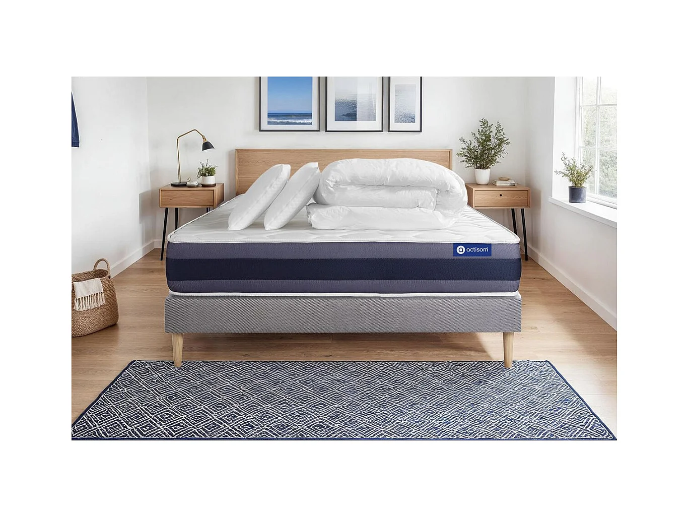 Compleet bedpakket - Matras 160x200 cm + Lattenbodem (kit) + 2 kussens + Dekbed - Actiflex Morpho