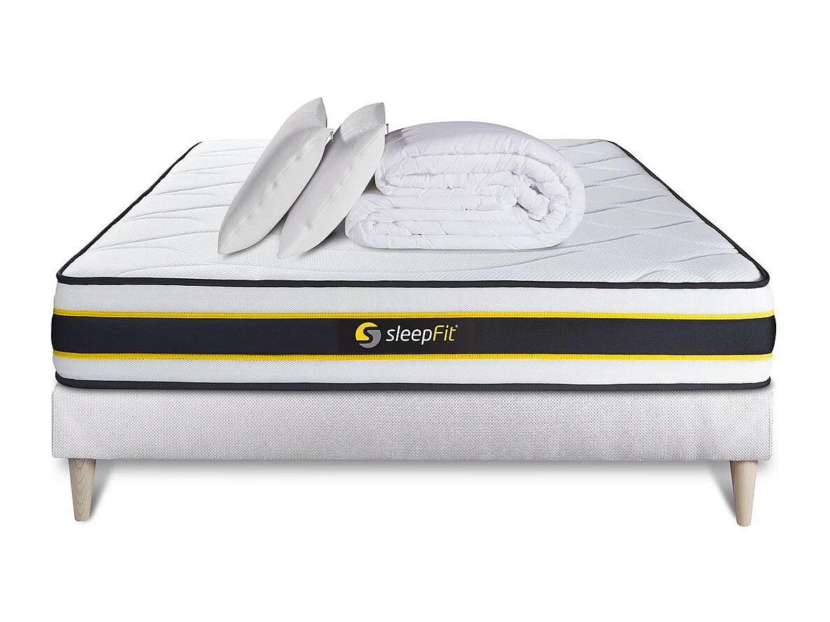 Pack matelas FLEXY 140x200 + sommier blanc + Couette + 2 oreillers