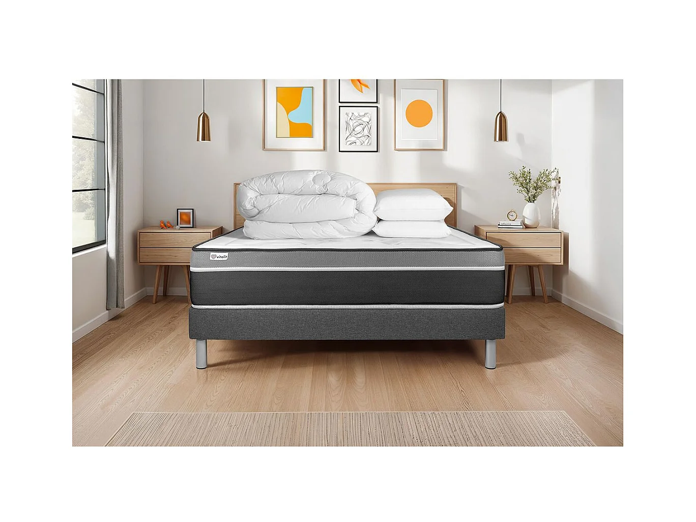 Compleet bedpakket - Matras 180x200 cm + Lattenbodem (kit) + 2 kussens + Dekbed - Vital Care