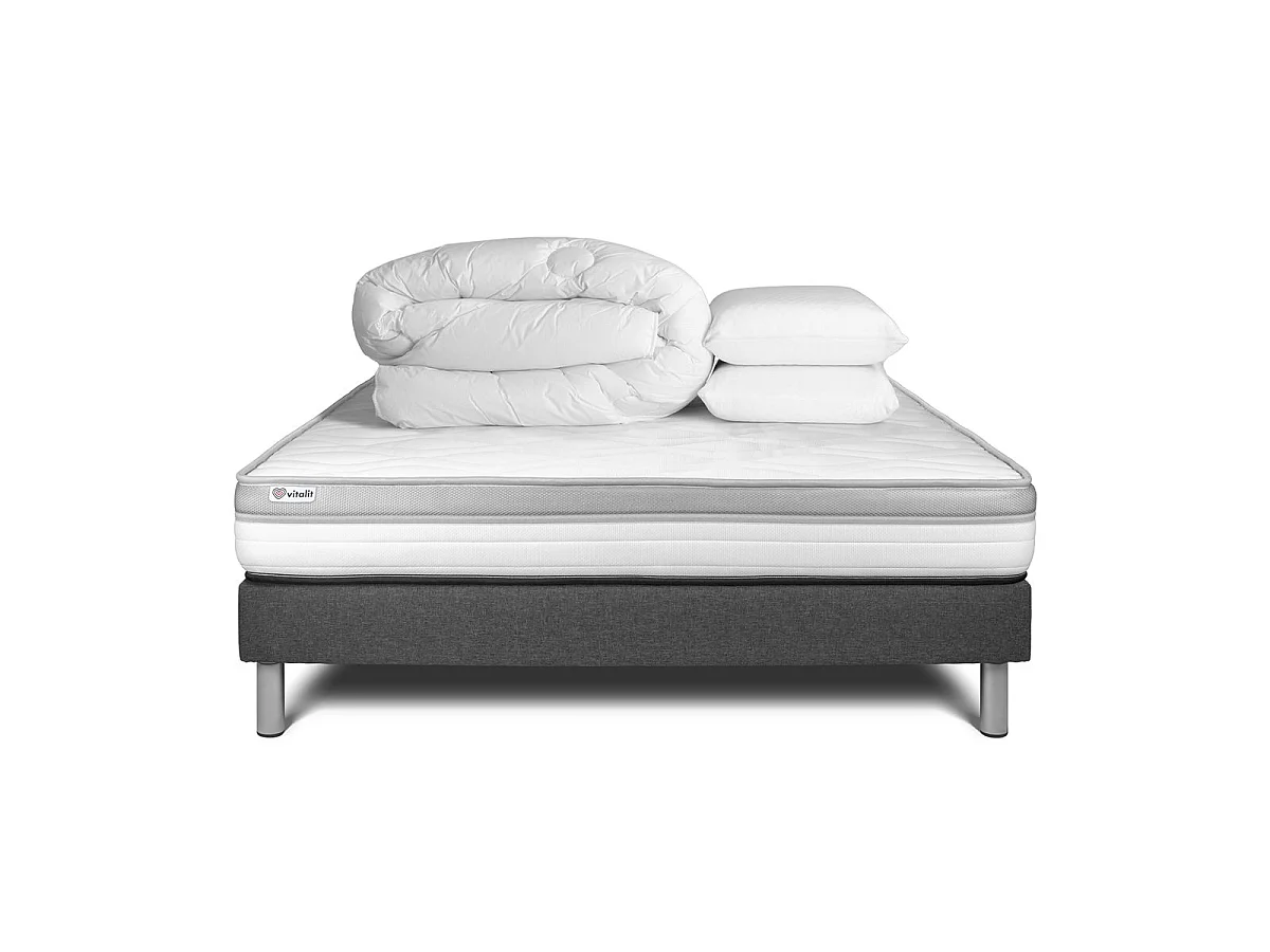 VITAL RELAX Madrasspaket - 18 cm - Skum - Fast - Grå sängbotten - Med täcke och kuddar