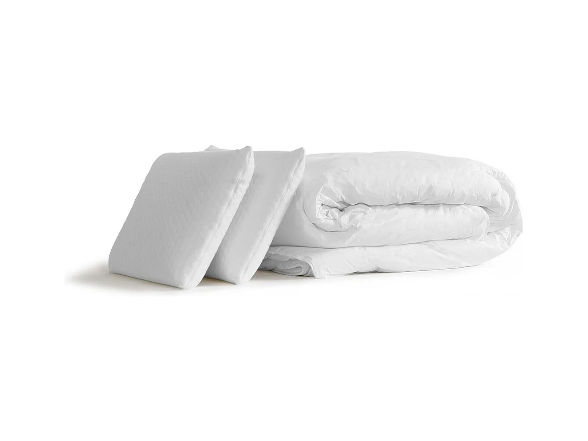 Pack prêt à dormir matelas ACTILATEX TECH 140x200 Mémoire de forme Maxi épaisseur + sommier KIT blanc + 2 oreillers +couette