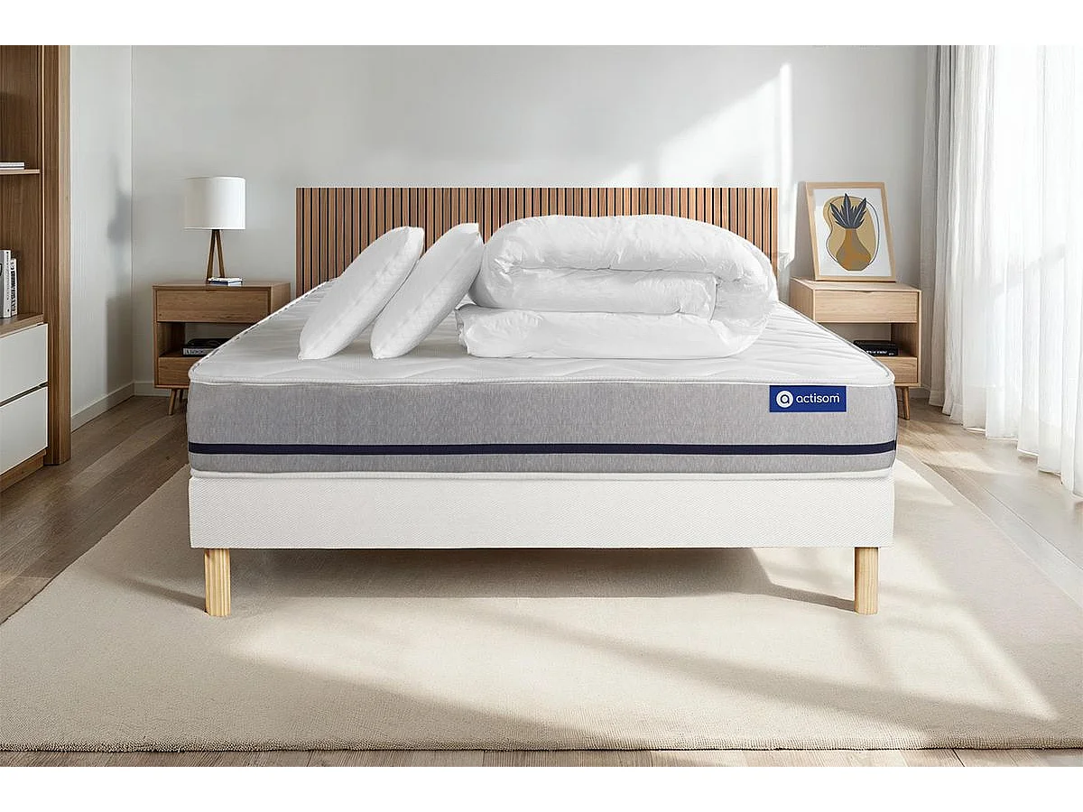 Pack cama completa - Colchón 160x200cm + Somier con láminas (kit) + 2 almohadas + Edredón - Actilatex Soft