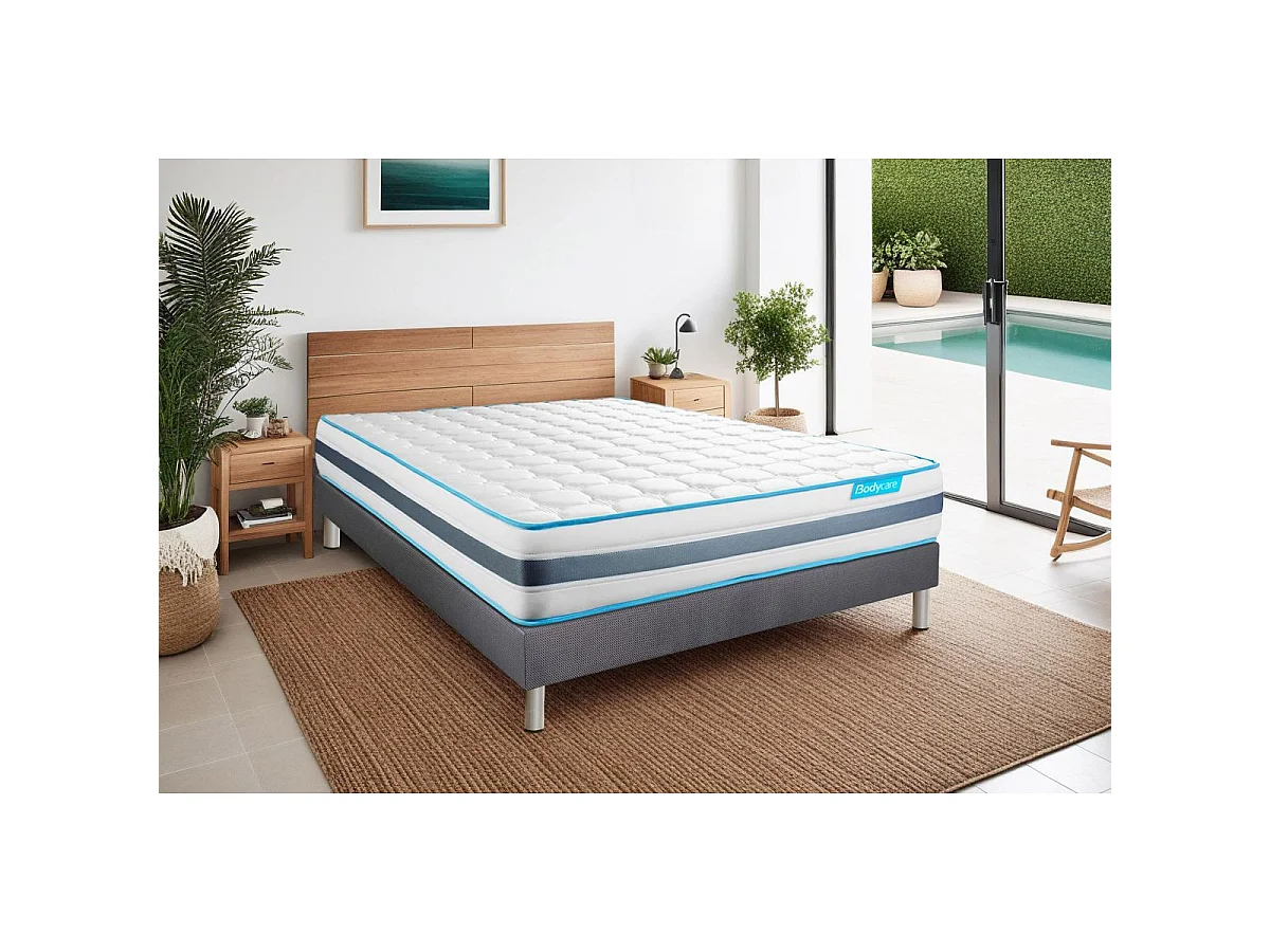 Ensemble 90x200 matelas BodyFlex ressorts ensachés et mémoire de forme + sommier kit gris