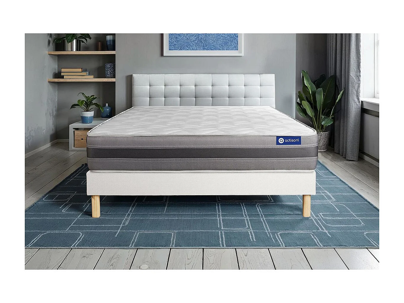Ensemble matelas ACTIMEMO RELAX mémoire de forme 160x200 cm Maxi épaisseur 5zones de confort + sommier KIT blanc