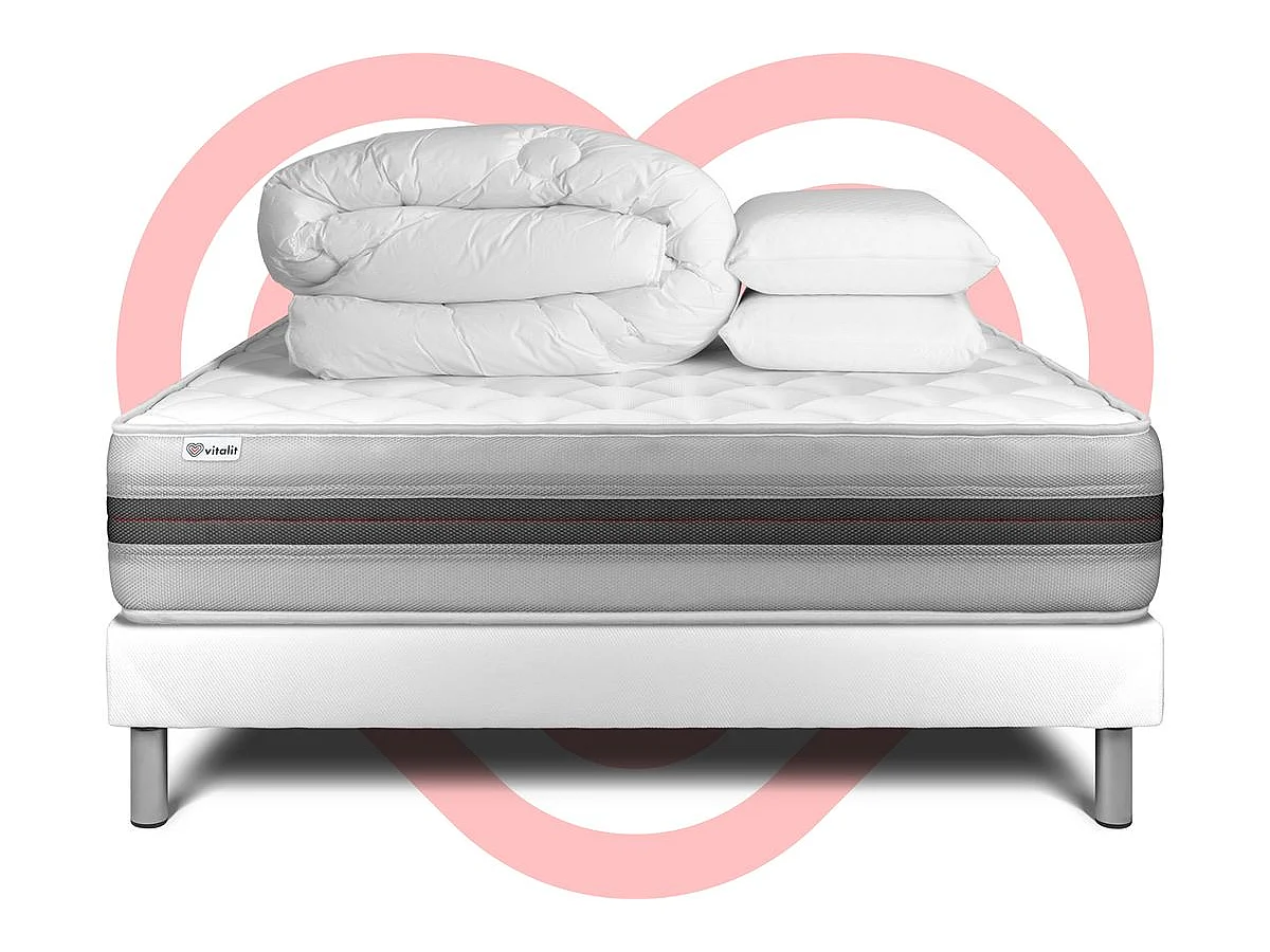 Pack cama completa - Colchón 160x200cm + Somier con láminas (kit) + 2 almohadas + Edredón - Vitalmemo Back