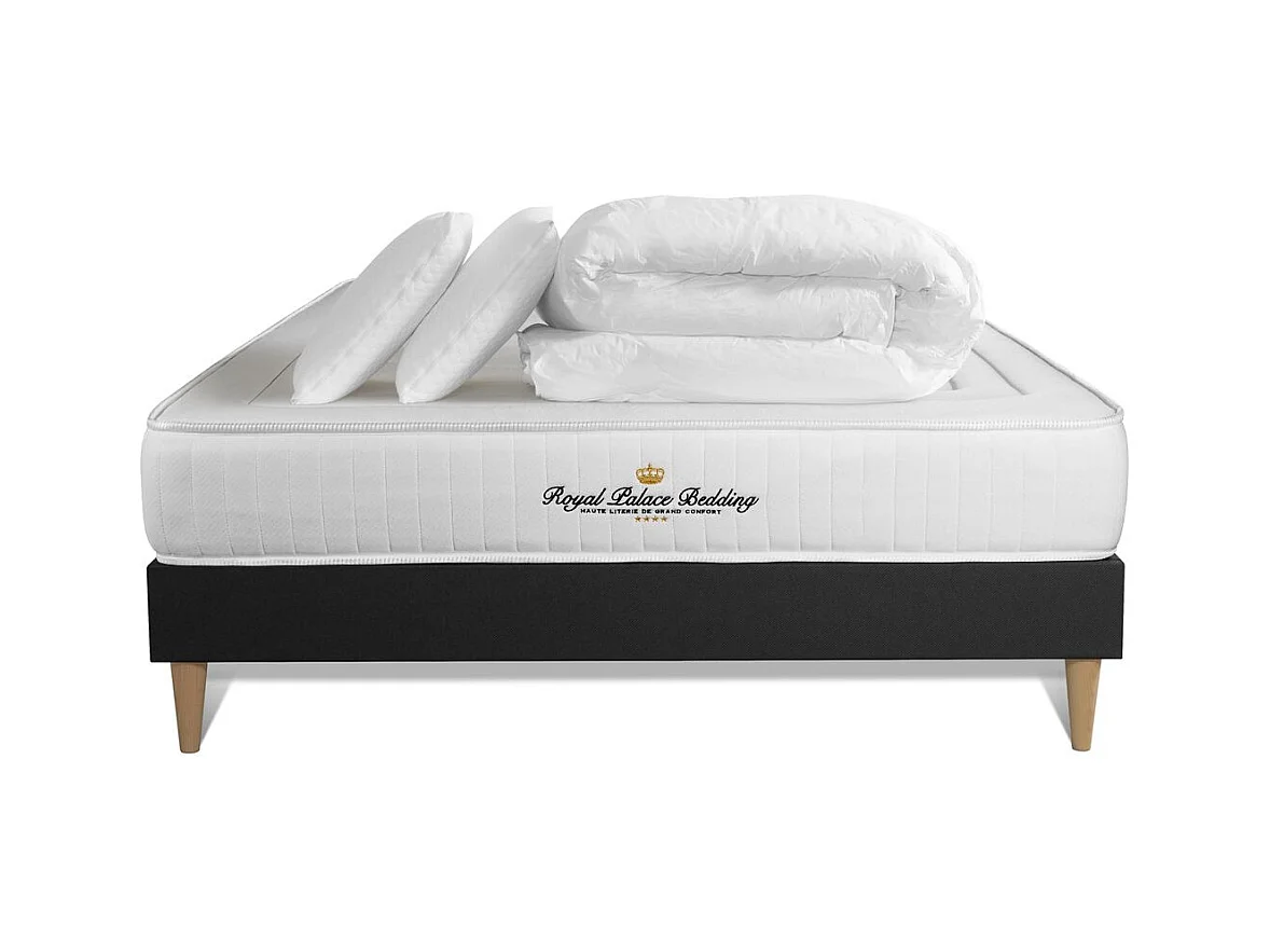 Pack matelas à mémoire de forme Nottingham 180x200cm + sommier KIT noir + 2 oreillers + 1 couette