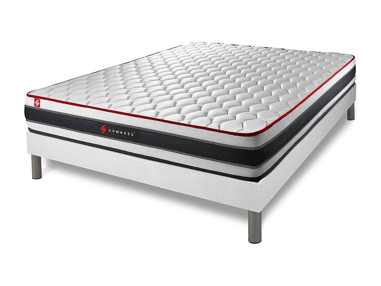 Ensemble 180x200 matelas ENERGY ressorts ensachés et mémoire de forme + sommier kit blanc
