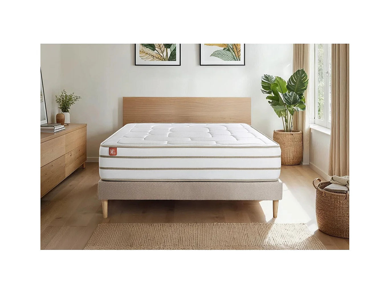 Ensemble LE DOUILLET 90x190cm Mémoire de forme BioVisco - Maxi épaisseur 26cm + sommier kit Beige