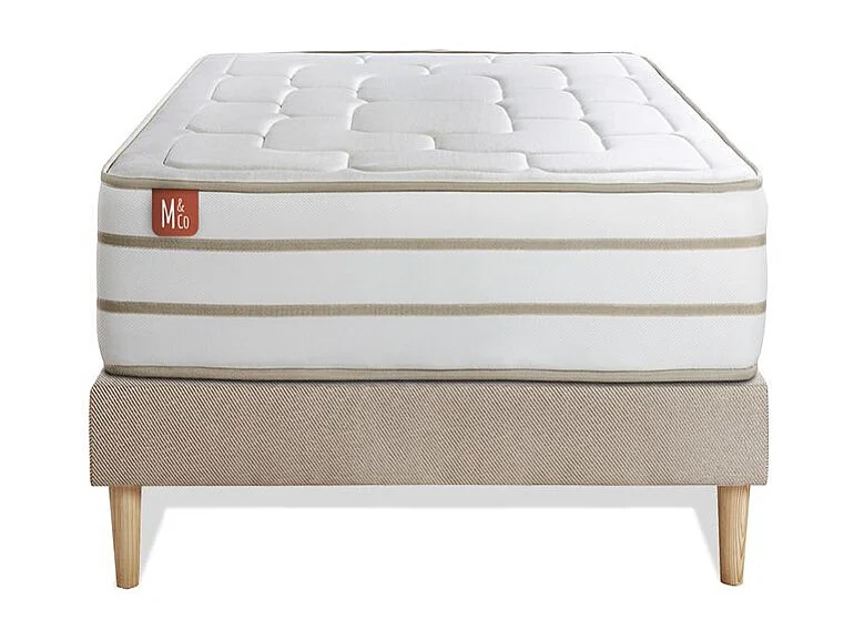 Ensemble LE DOUILLET 90x190cm Mémoire de forme BioVisco - Maxi épaisseur 26cm + sommier kit Beige