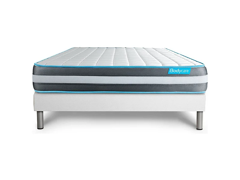 Ensemble 160x200 matelas BodyForm à Mémoire de forme 3 zones + sommier kit blanc