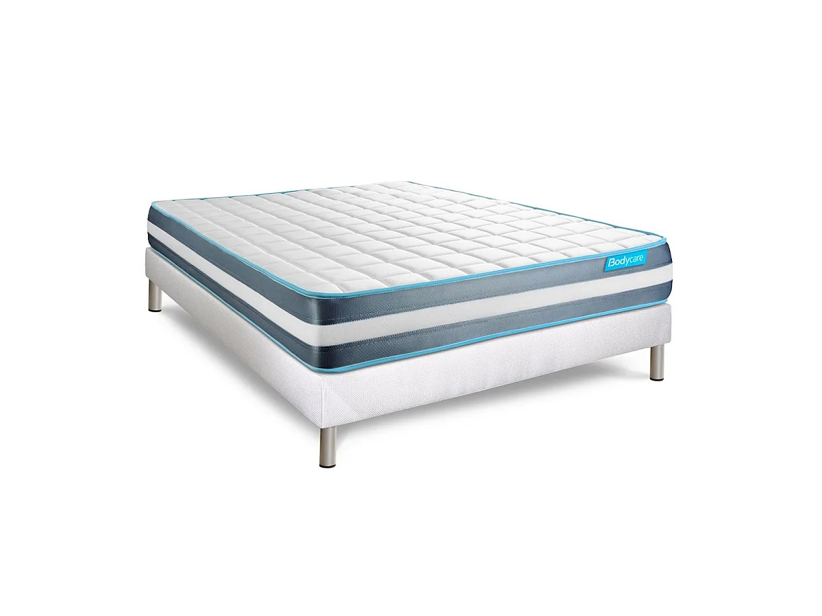 Ensemble 160x200 matelas BodyForm à Mémoire de forme 3 zones + sommier kit blanc