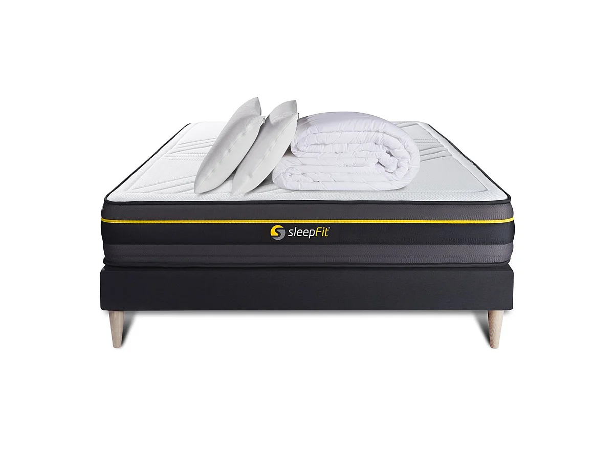 Pack prêt à dormir 160x200 matelas ACTIVE + sommier kit noir + 2 oreillers mémoire de forme 60x40cm + Couette Percale 260x240cm