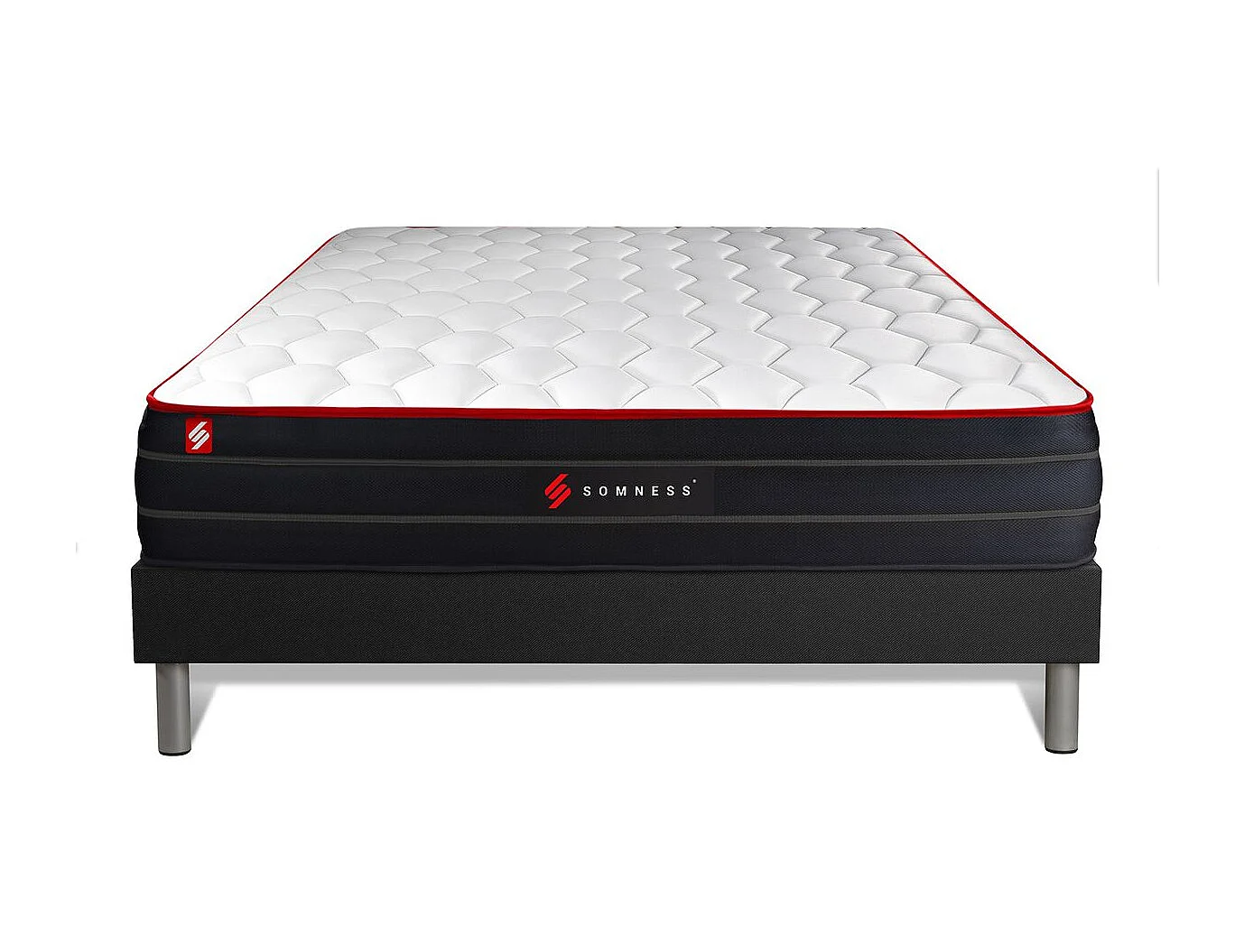 Ensemble 140x190 matelas BOOST ressorts ensachés et mémoire de forme + sommier kit noir