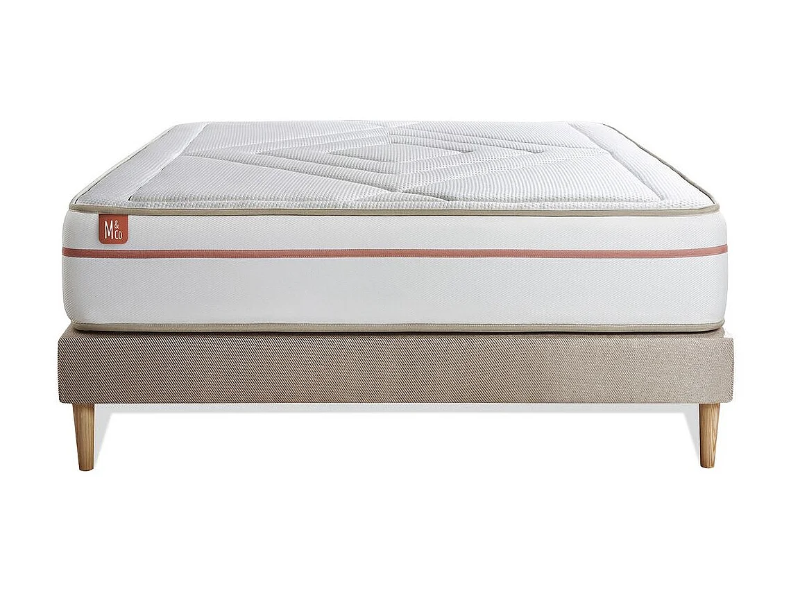 Ensemble LE PAISIBLE 140x200cm Mémoire de forme BioVisco - Ep. 24cm + sommier Beige