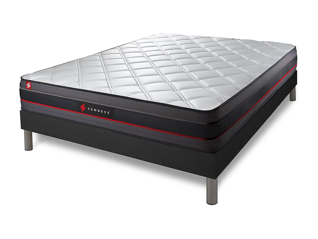 Pack matelas REGEN 160x200 + sommier noir + Couette + 2 oreillers