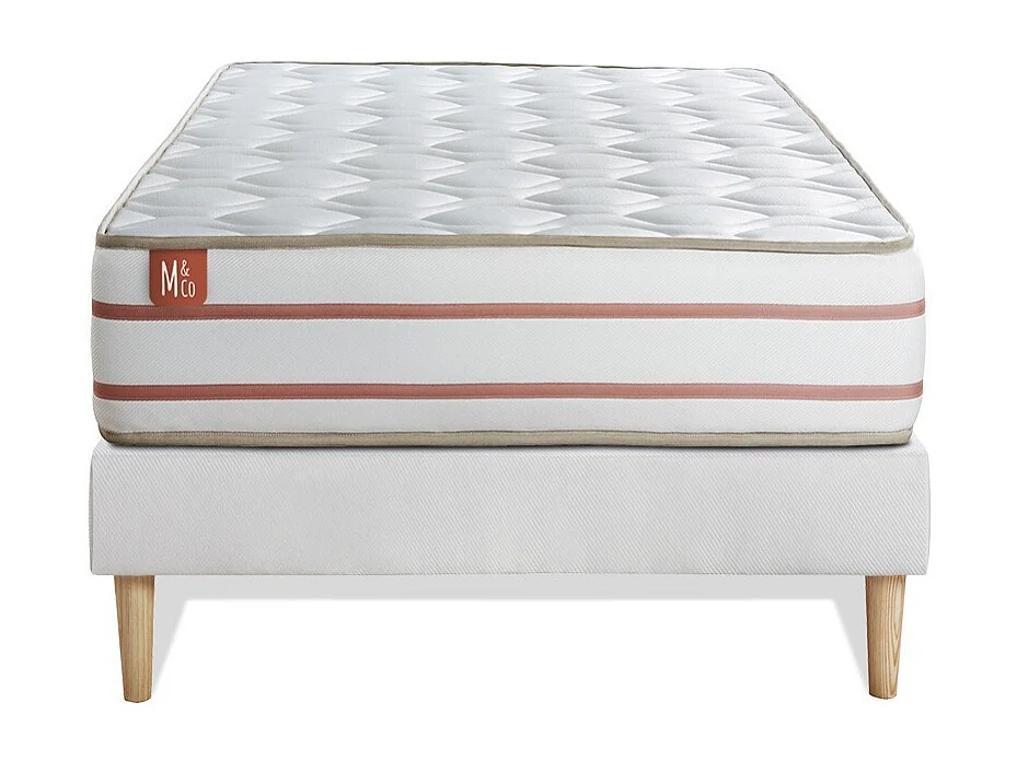 Ensemble LE DOUX 90x190cm Mémoire de forme 3 zones de confort - Ep. 24cm + sommier kit Blanc