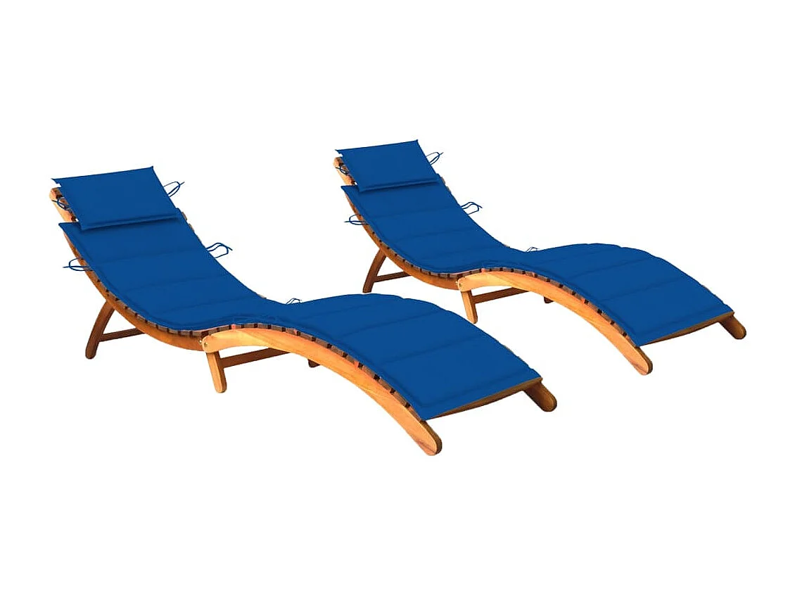 Chaises longues lot de 2 avec coussins Bois d'acacia solide