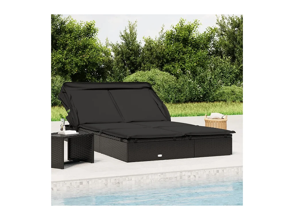 Transat 2 places avec toit pliable noir 213x118x97 cm