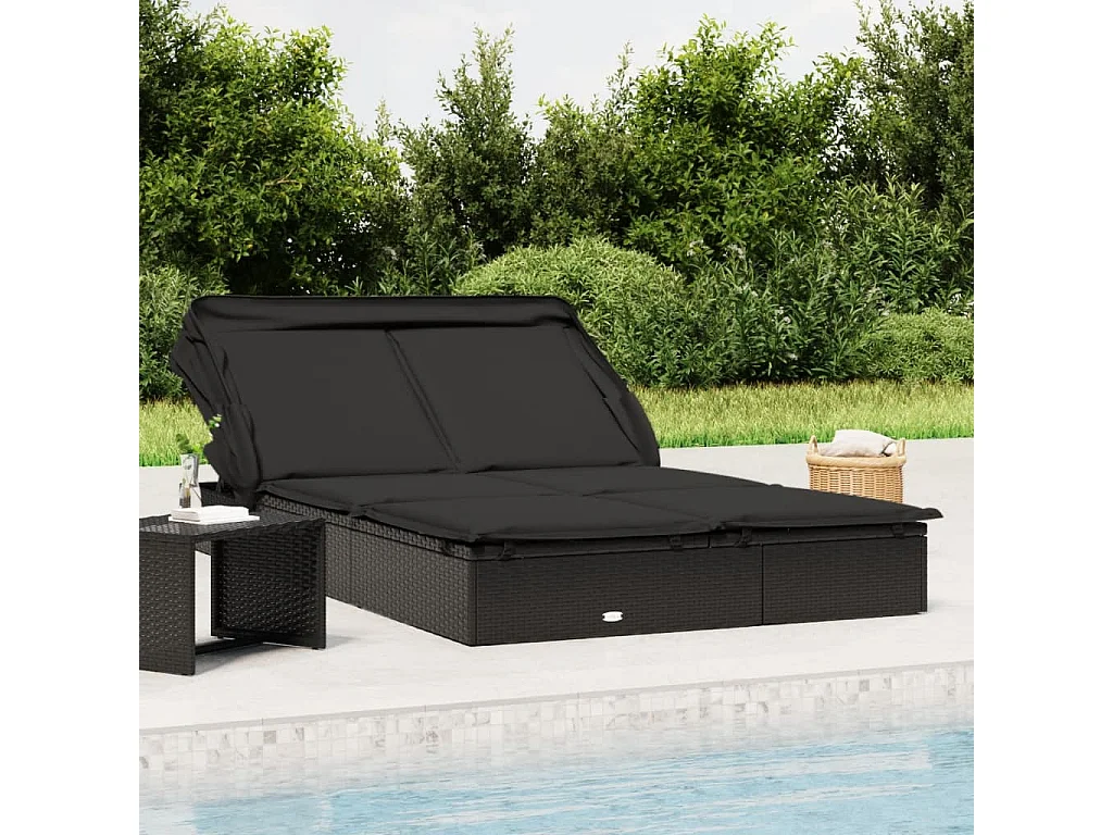 Transat 2 places avec toit pliable noir 213x118x97 cm