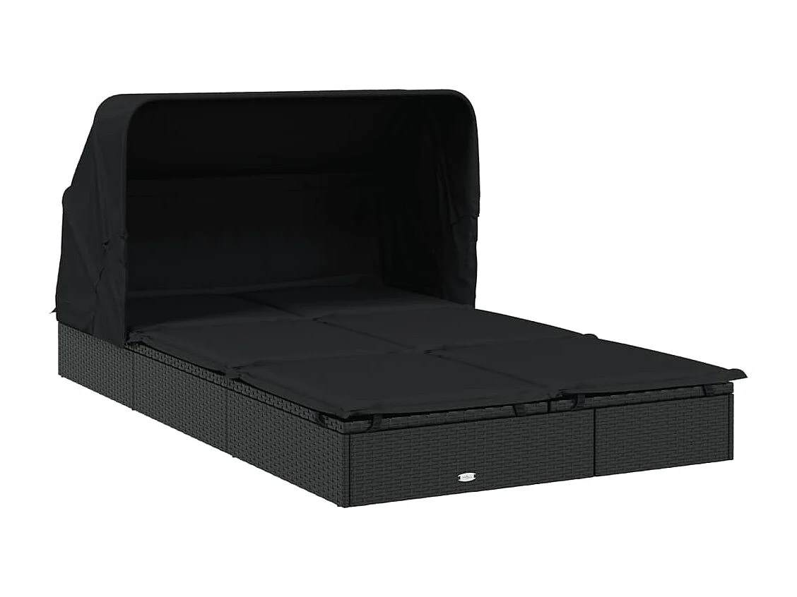 2-Personen-Sonnenliege mit Dach Schwarz 213x118x97 Poly Rattan