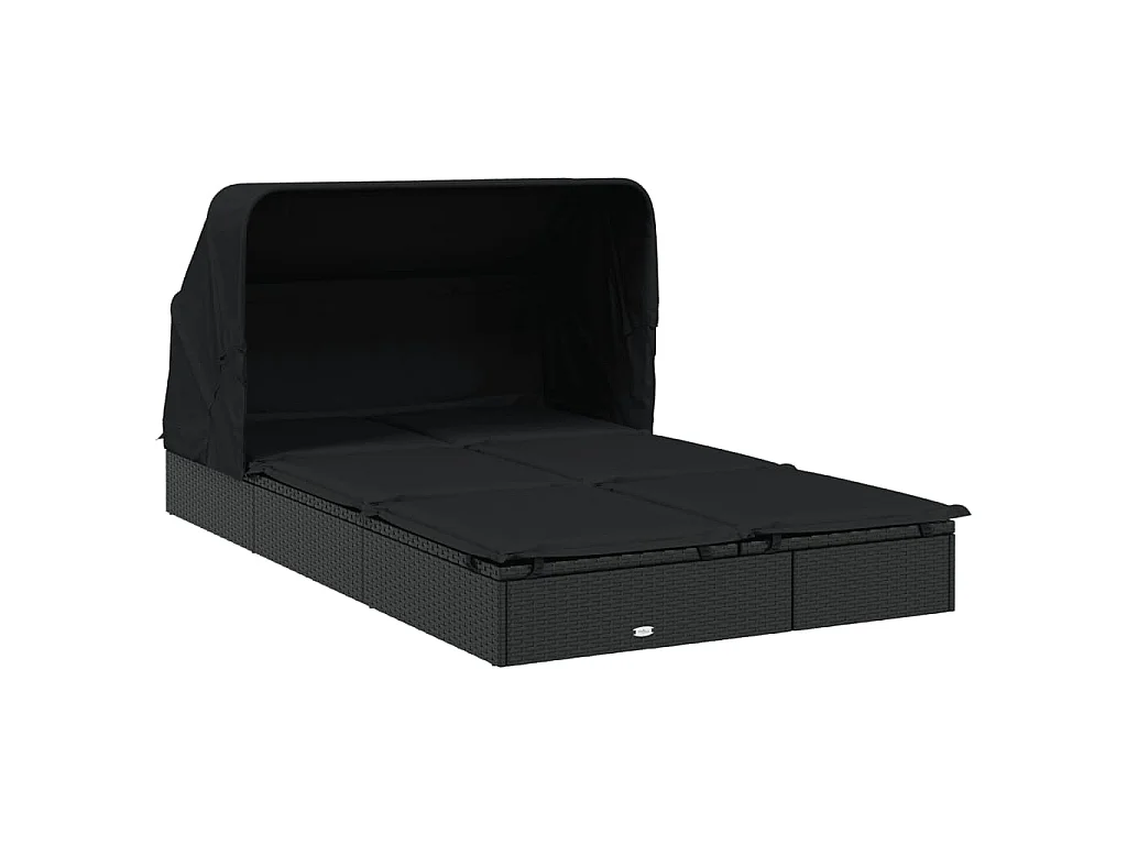 Ligbed 2-persoons met dak 213x118x97 cm poly rattan zwart