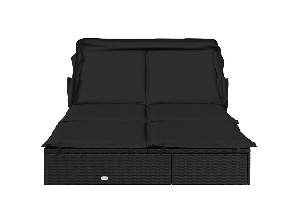 Lettino Doppio Tetto Pieghevole Nero 213x118x97 cm Polyrattan