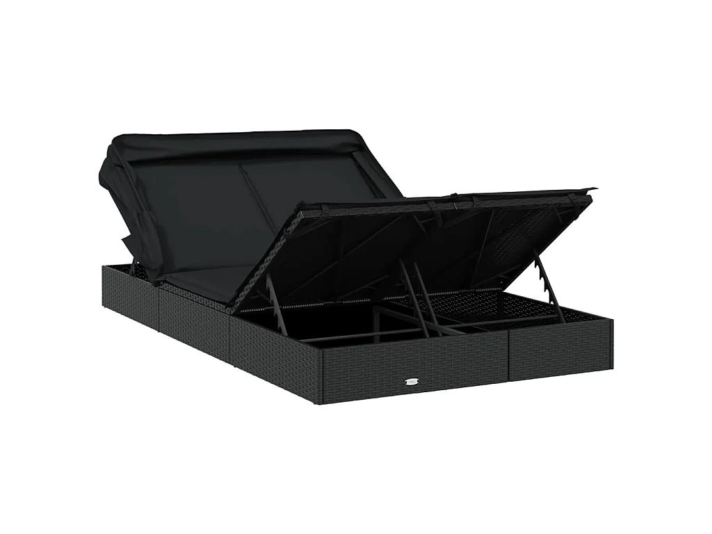 Lettino Doppio Tetto Pieghevole Nero 213x118x97 cm Polyrattan