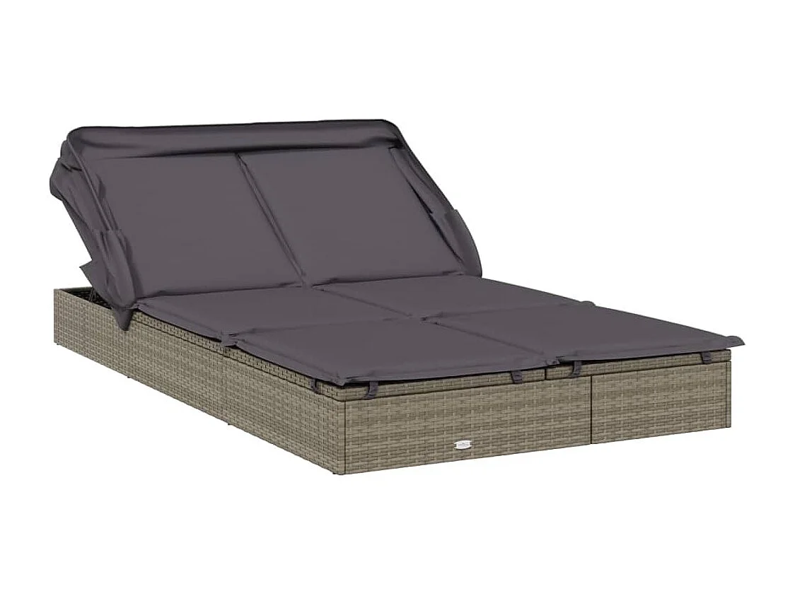Tumbona 2 personas toldo plegable ratán PE gris 213x118x97 cm