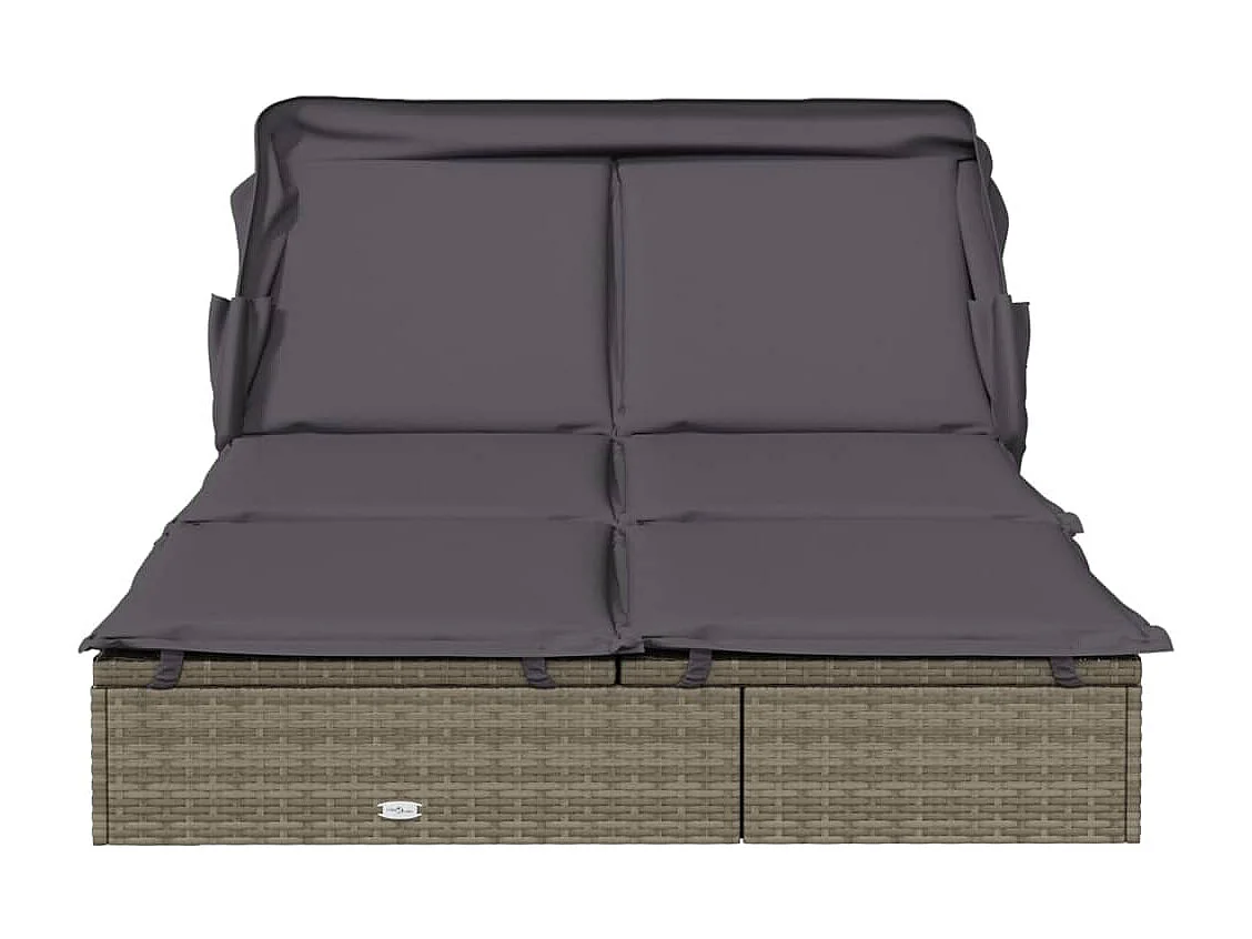 Tumbona 2 personas toldo plegable ratán PE gris 213x118x97 cm