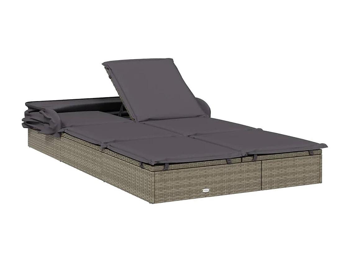 Transat 2 places avec toit pliable gris 213x118x97 cm