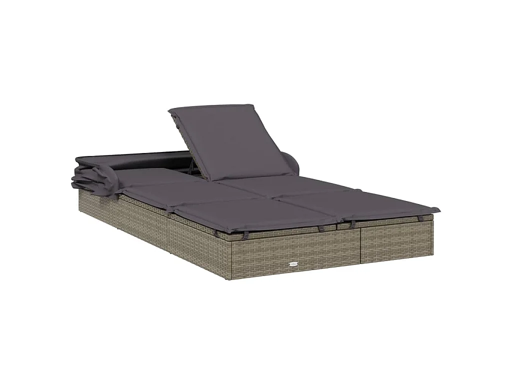 Transat 2 places avec toit pliable gris 213x118x97 cm