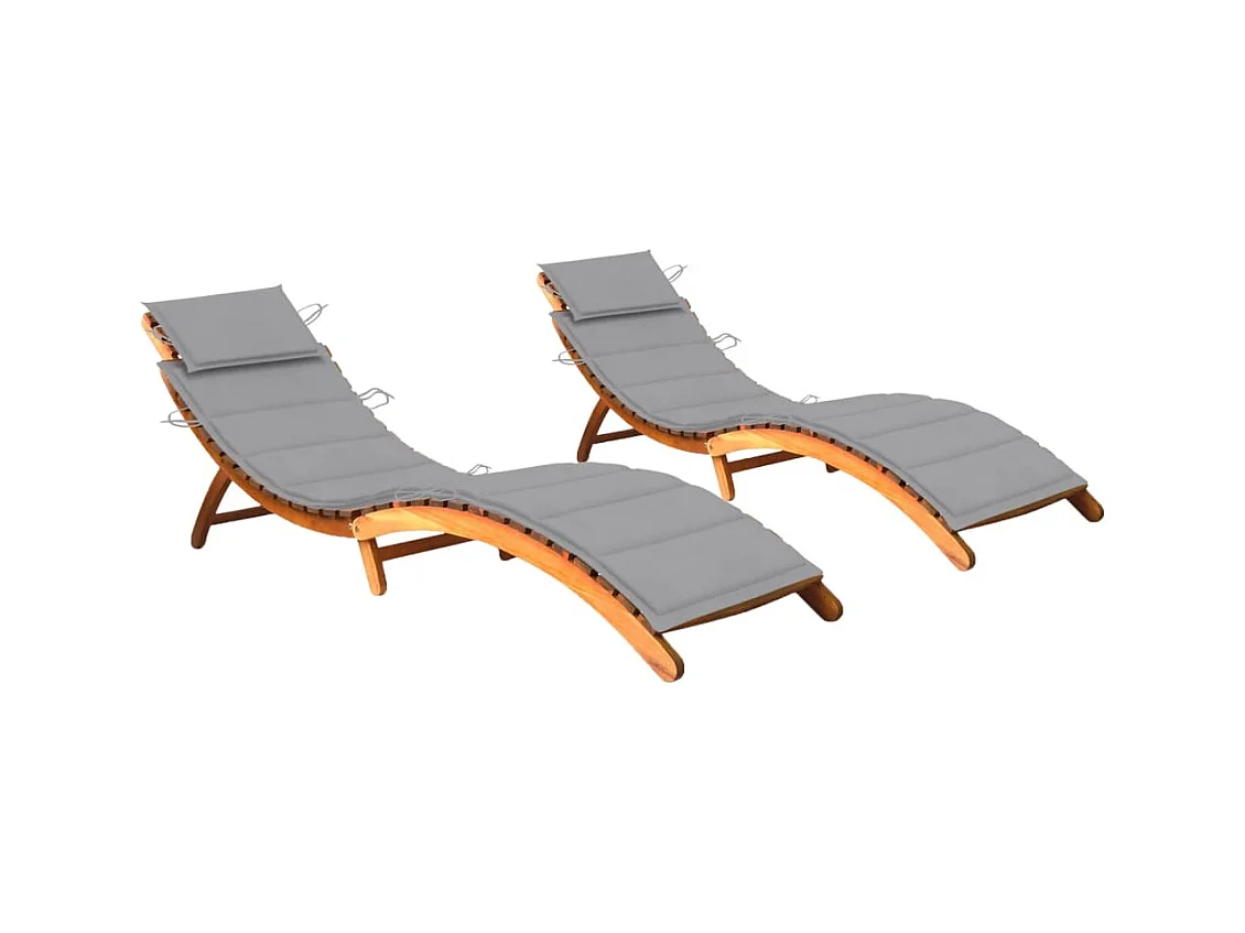 Chaises longues lot de 2 avec coussins Bois d'acacia solide