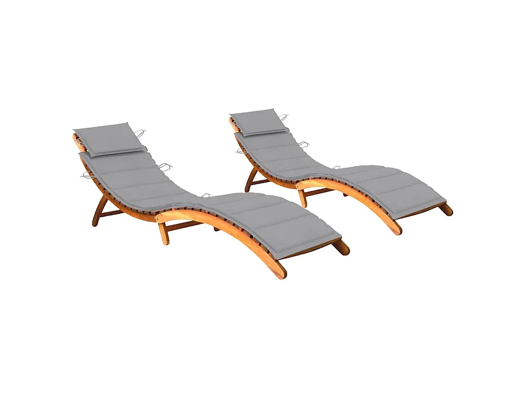 Lettini Prendisole 2 pz con Cuscini in Legno Massello d'Acacia
