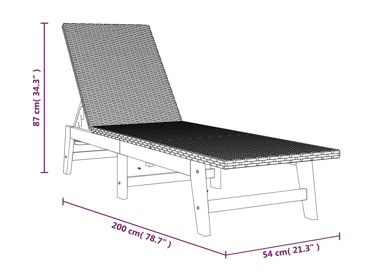 Sonnenliegen 2 Stk. Schwarz Braun Poly Rattan Massivholz Akazie