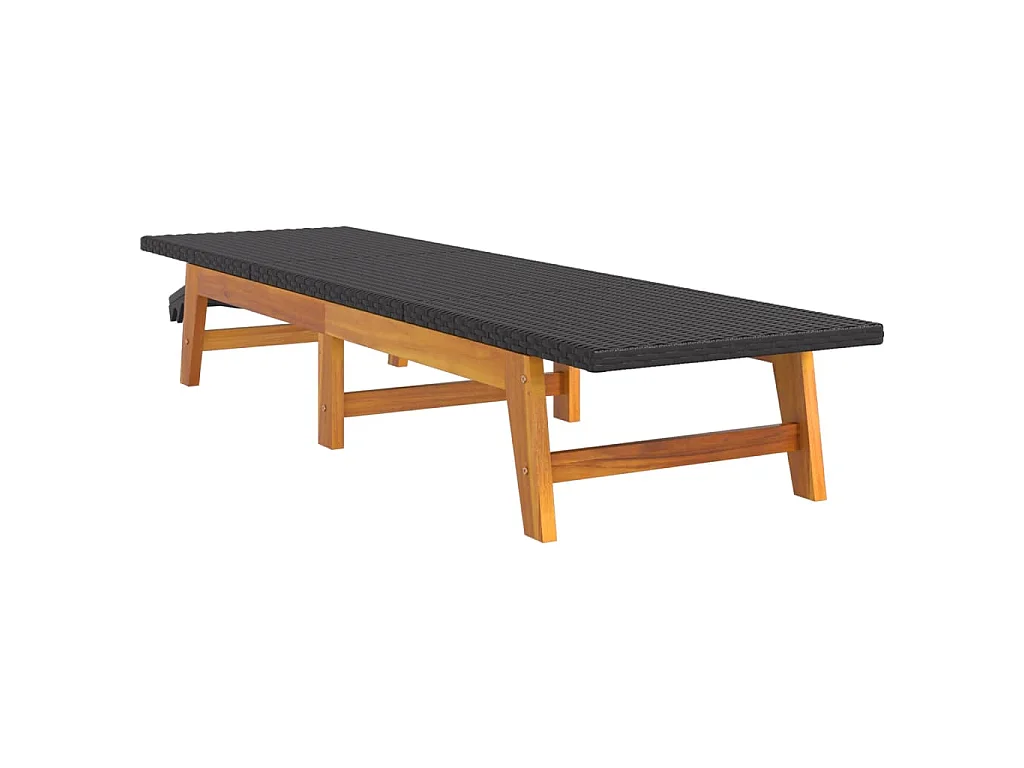 Chaises longues lot de 2 noir/marron résine tressée/bois acacia