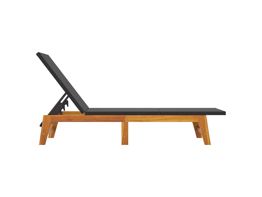 Chaises longues lot de 2 noir/marron résine tressée/bois acacia