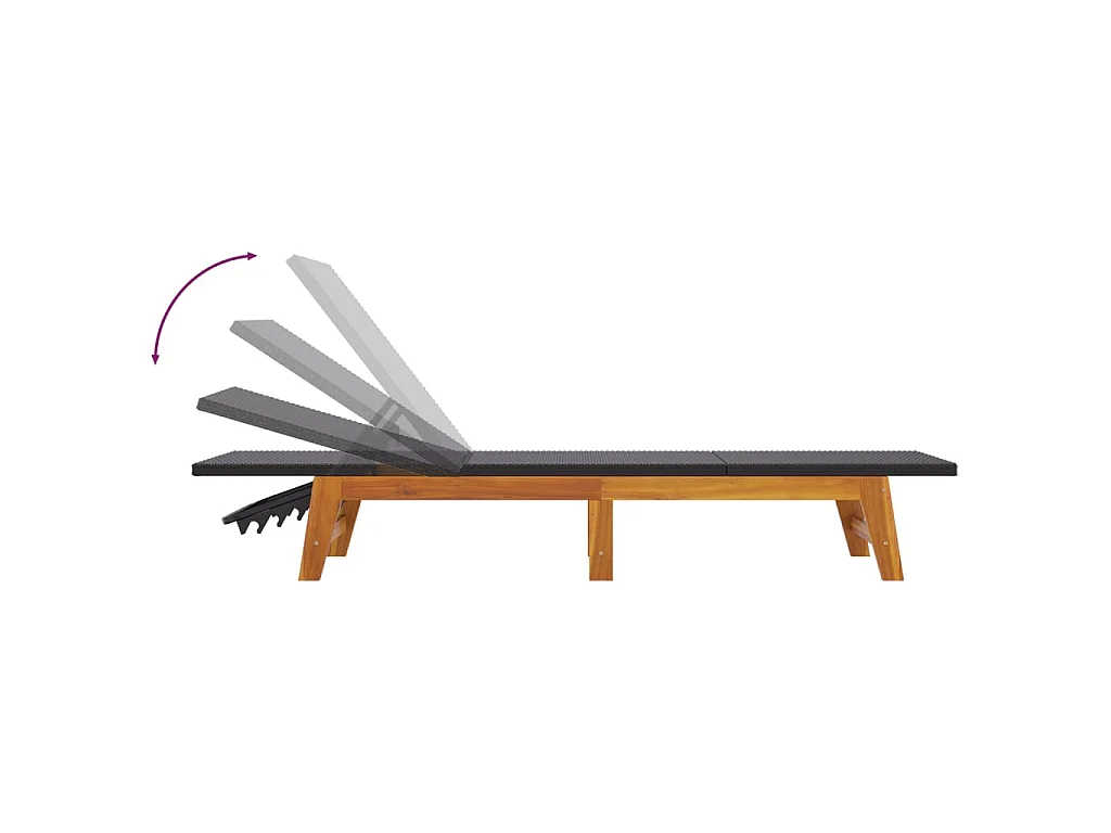 Chaises longues lot de 2 noir/marron résine tressée/bois acacia