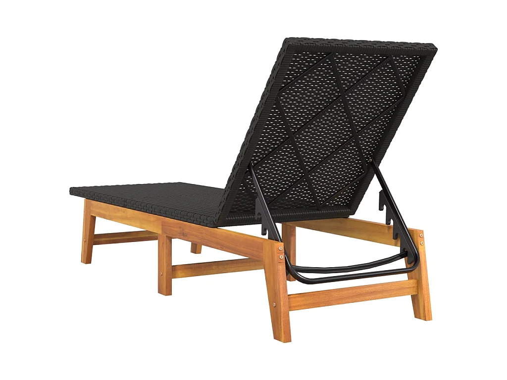 Chaises longues lot de 2 noir/marron résine tressée/bois acacia