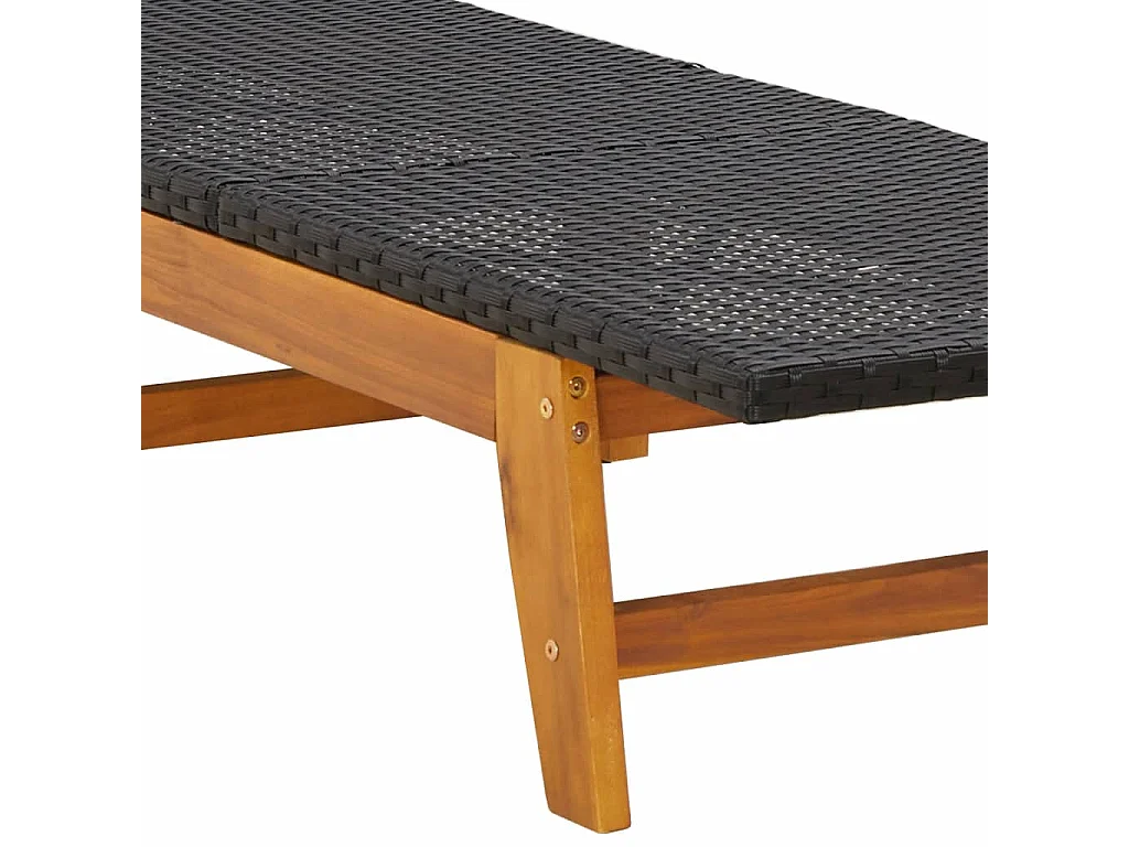 Chaises longues lot de 2 noir/marron résine tressée/bois acacia