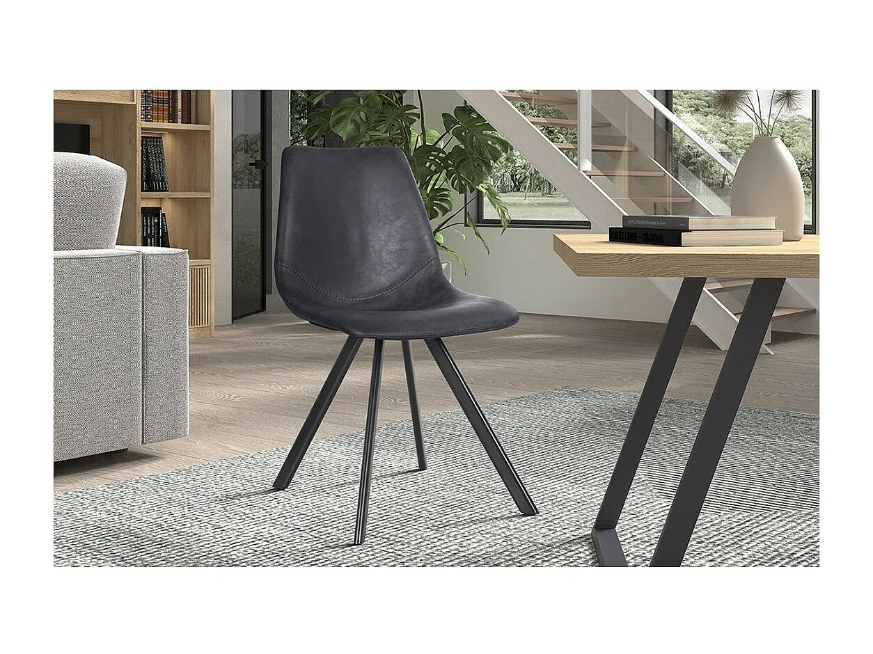 Chaise EMET – PU noir – Pieds métal – H83 x L46 x P60 cm