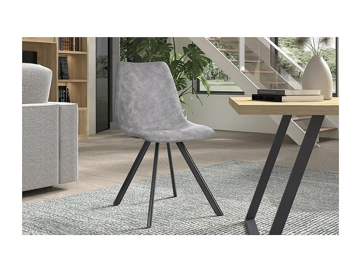 Chaise EMET – PU gris foncé – Pieds métal – H83 x L46 x P60 cm