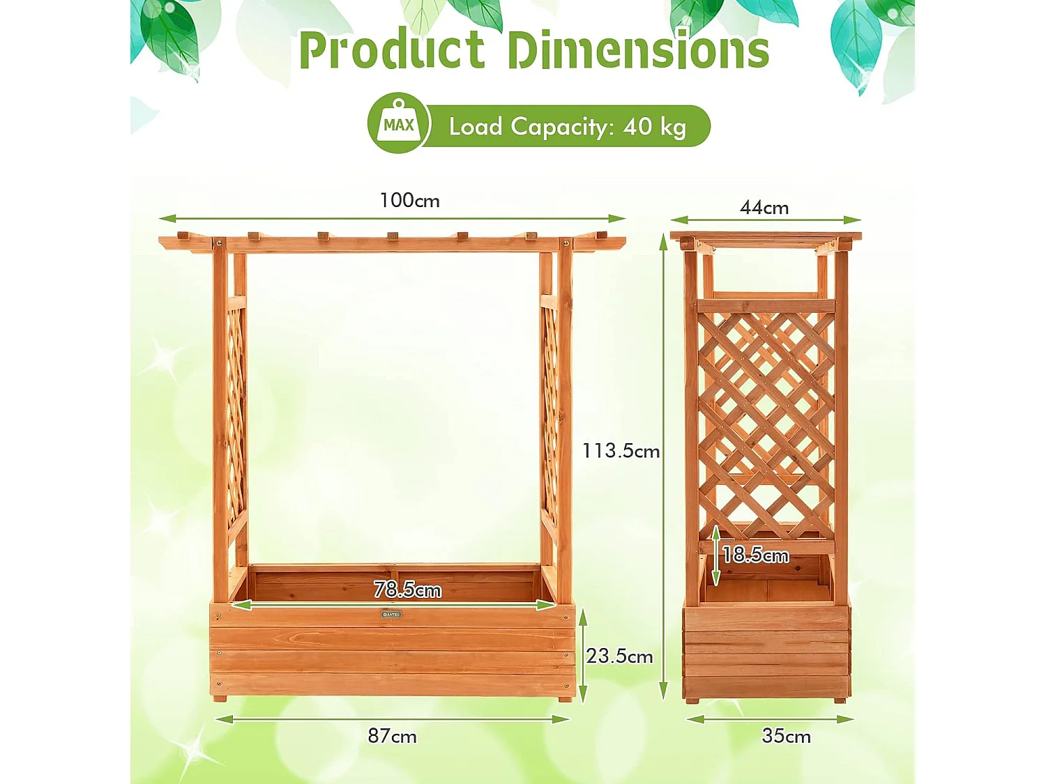 Jardinière avec 2 Treillis Latéraux Toit Suspendu en Bois de Sapin avec Trou de Drainage,Orange 110 x 44 x 113,5 cm
