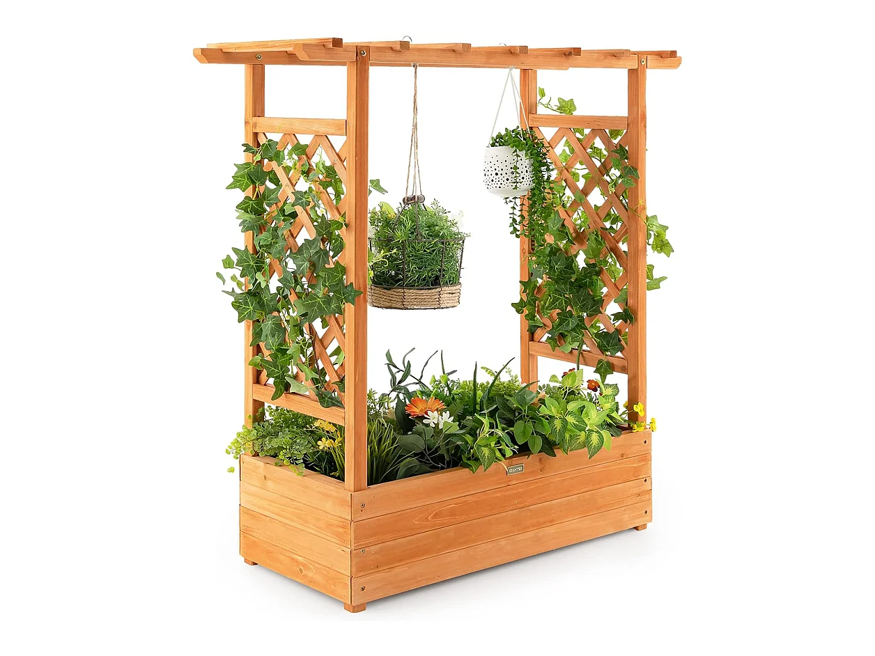 Jardinière avec 2 Treillis Latéraux Toit Suspendu en Bois de Sapin avec Trou de Drainage,Orange 110 x 44 x 113,5 cm