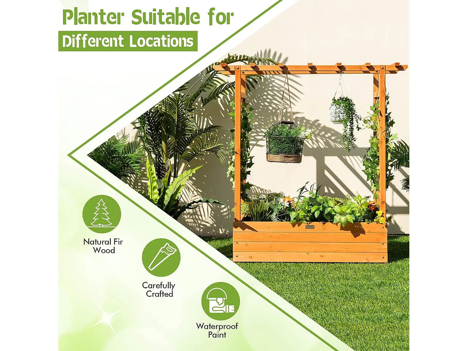 Jardinière avec 2 Treillis Latéraux Toit Suspendu en Bois de Sapin avec Trou de Drainage,Orange 110 x 44 x 113,5 cm