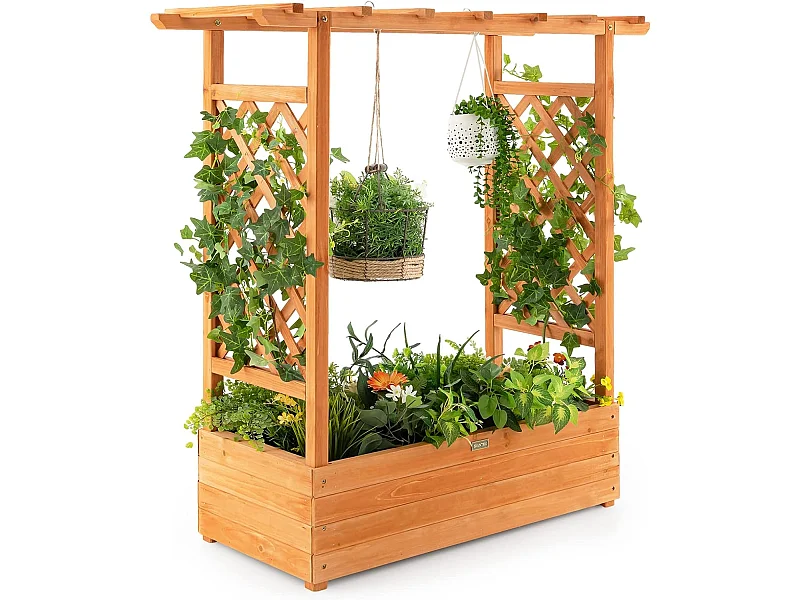 Jardinière avec 2 Treillis Latéraux Toit Suspendu en Bois de Sapin avec Trou de Drainage,Orange 110 x 44 x 113,5 cm