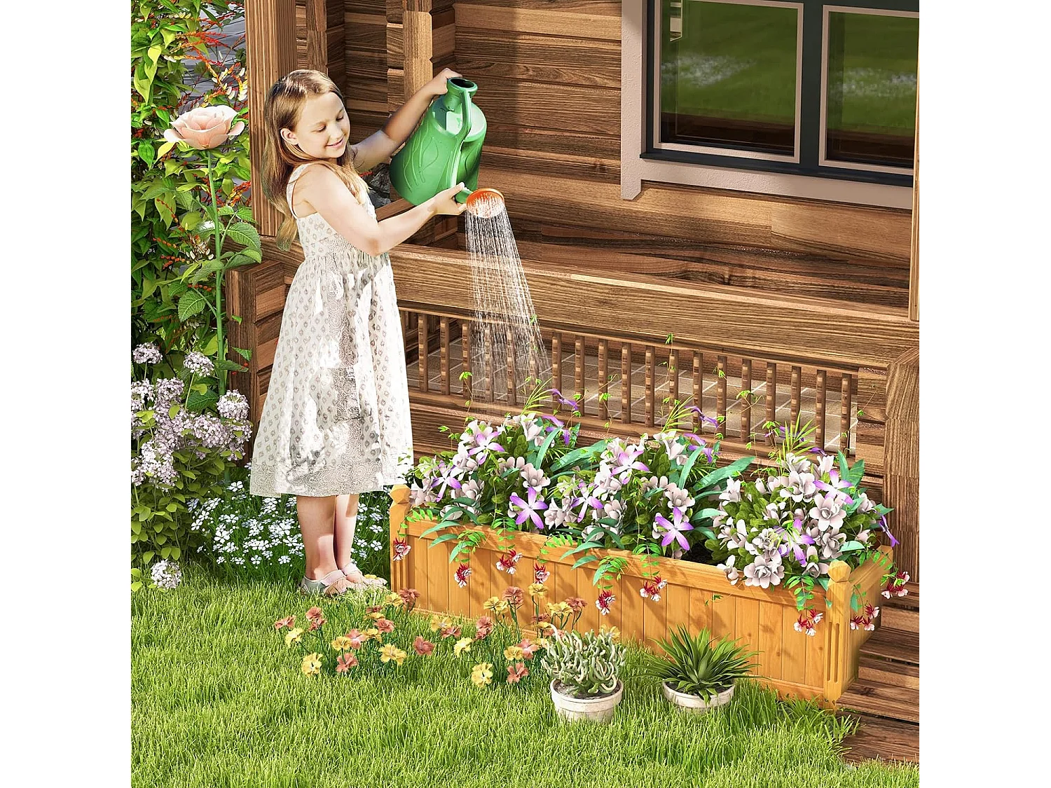 Jardinière Rectangulaire en Bois de SaBois Pré-huilé avec Système de Drainage 110x40x35 CM Bac à Fleurs pour Légumes/Herbes