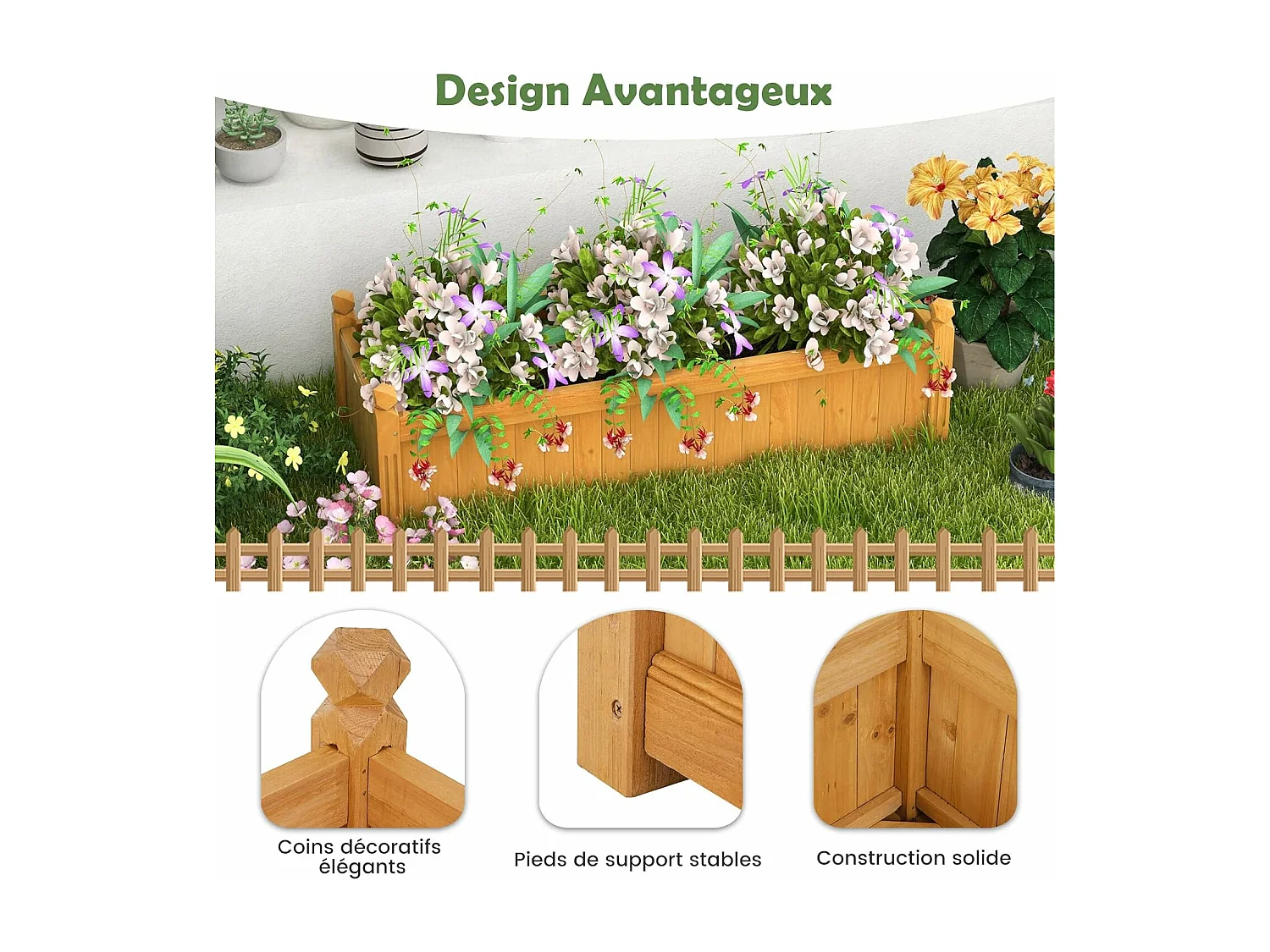 Jardinière Rectangulaire en Bois de SaBois Pré-huilé avec Système de Drainage 110x40x35 CM Bac à Fleurs pour Légumes/Herbes