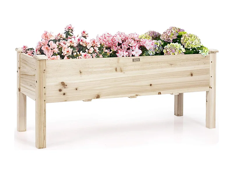 Jardinière Surélevée en Bois, Carré Potager sur Pied avec 5 Trous de Drainage, Jusqu’à 100KG,120x 43,5 x 51CM,Naturel